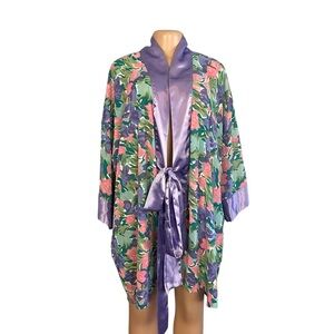Vintage Victoria's Secret Gold Label Satin Robe Purple Floral Robe